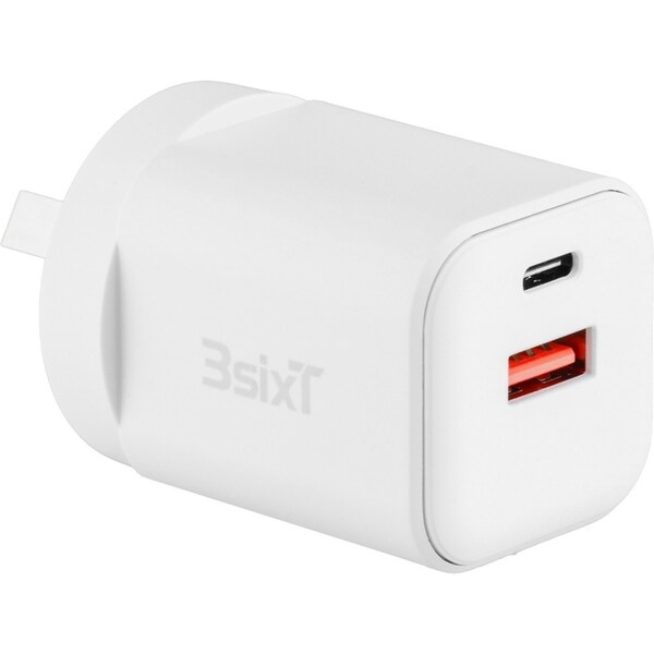3sixT Wall Charger Power Adapter Plug GaN 35W USB-C PD + QC27W USB-A White