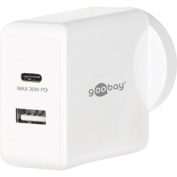 Goobay Wall Charger Adapter ANZ 30W USB-C PD/USB-A For Apple/Samsung White