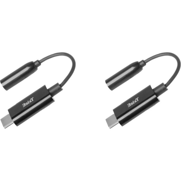 2PK 3sixT Hi-Res Audio Connector-USB-C to 3.5mm Cable 0.1m For Headphone Black