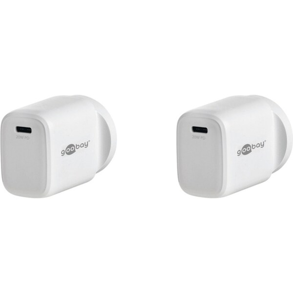 2PK Goobay Wall Charger Adapter Plug ANZ 20W USB-C PD For Apple/Samsung White