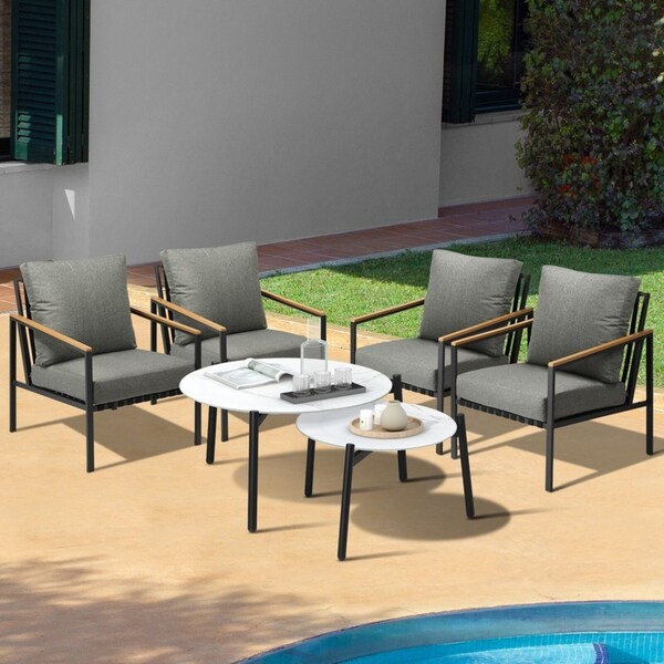 Livsip Outdoor Patio Lounge Set Furniture White 50/70cm Coffee Table Set Chairs