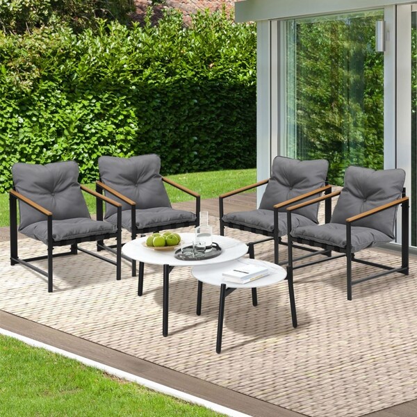 Livsip 6PC Outdoor Patio Furniture Set Round White Marble Table Sets