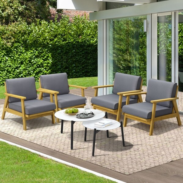 Livsip Outdoor Lounge Set 6PCS Patio Furniture 2pc White Coffee Side Table Sets