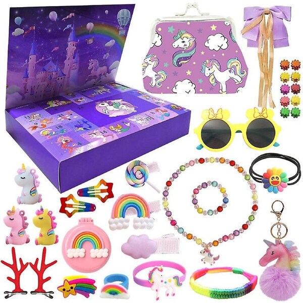 Christmas Advent Calendar 2024 Unicorn Theme Girls Accessories Toys 24 Days Xmas Countdown Calendar Collection Kids Children Girls Gift