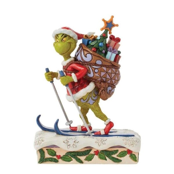 Grinch by Jim Shore - Grinch Skiing With Christmas Gifts Figurine 17cm