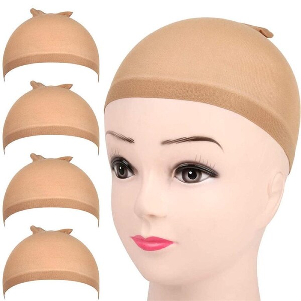 Beakey 4 Pcs Light Brown Stocking Wig Caps Stretchy Nylon Wig Caps for Women