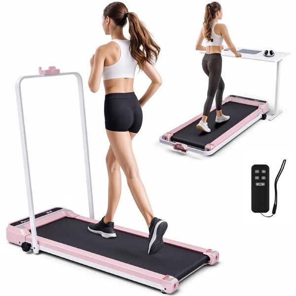 Advwin Walking Pad Foldable Treadmill Home Compact Portable Pink Electric Walking Machine with Handle, Quiet Design