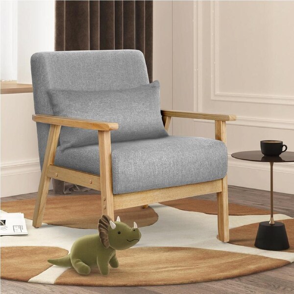 ALFORDSON Wooden Armchair Lounge Accent Chair Fabric Light Grey