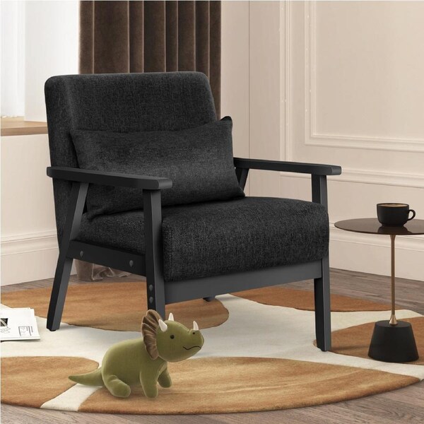 ALFORDSON Wooden Accent Chair PU Leather All Black