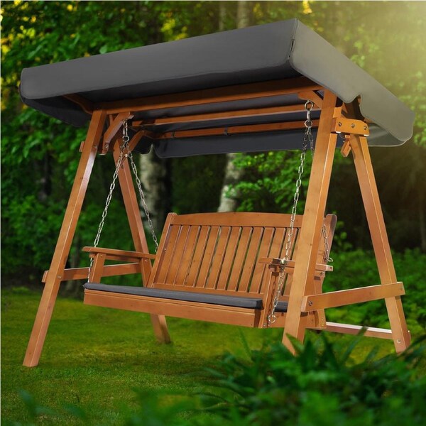 ALFORDSON Canopy Swing Chair 3 Seater Garden Wooden Teak