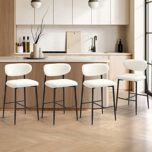 Oikiture 4x Bar Stools Kitchen Stool Boucle Fabric Counter Chair Black