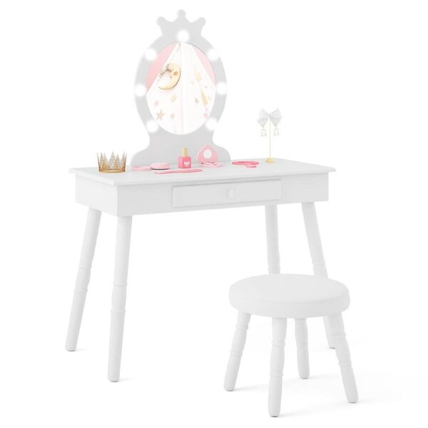Giantex Vanity Set Makeup Dressing Table w/3-Color LED Lighted Mirror & Stool White