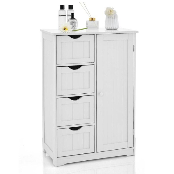 Giantex Bathroom Cabinet Side Cabinet w/4 Storage Drawers Floor Organizer White