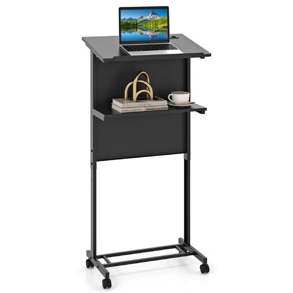 Giantex Mobile Laptop Desk Height Adjustable Podium Stand w/Tilted Tabletop Lectern Table Black