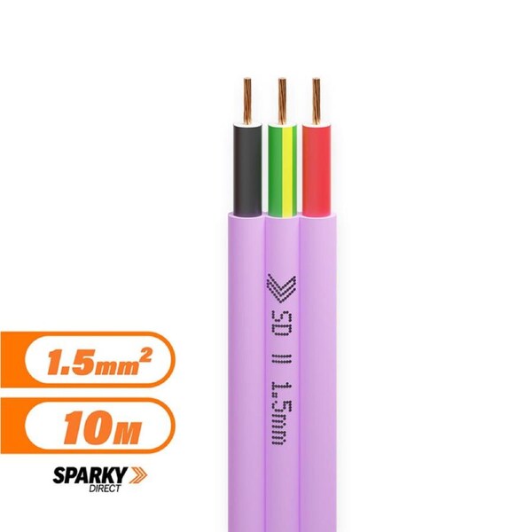 1.5mm Twin & Earth Flat Cable Purple Non Migratory - Pvc / Pvc - SRF3015VHT-100P - 10mtr Cut