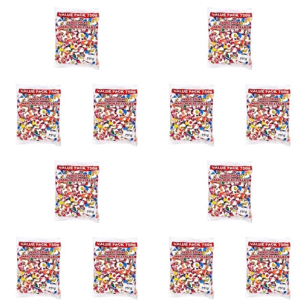 12x Hard Boiled Assorted Mixed Fruit Flavour Kids/Children Lollies 250g Pack