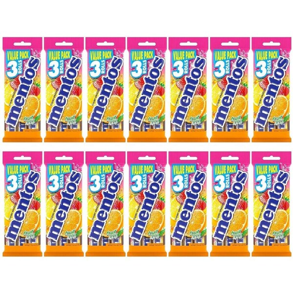 42pc Mentos Fruit Flavour Chewy Dragees Candy Roll Kids Portable Snack 29g