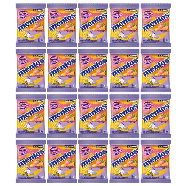 20x Mentos Assorted Fruity Delight Chewy Dragees Candy Portable Snack 121g Bag