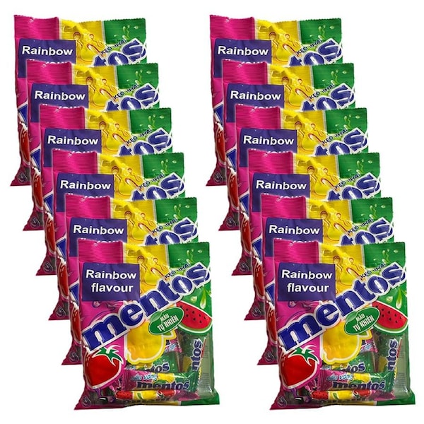 24x Mentos Assorted Fruit Flavour Mini Rolls Chewy Soft Candy Bag 120g Rainbow