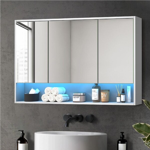 Welba Bathroom Mirror Cabinet LED Light Medicine Shaving Wall Storage 1200x750mm White