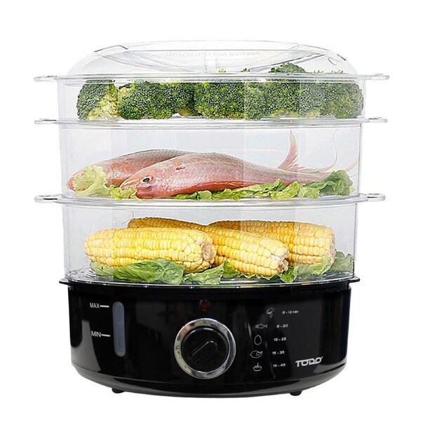 TODO 9L Steam Cooker Steamer 3 Tray 800W Power Dial Timer Healthy Stackable