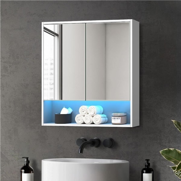 Welba Bathroom Mirror Cabinet LED Light Medicine Shaving Wall Storage 750x750mm White