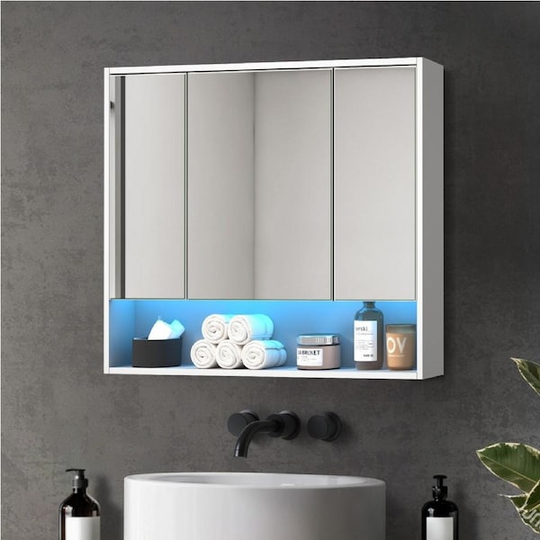 Welba Bathroom Mirror Cabinet LED Light Medicine Shaving Wall Storage 900x750mm White