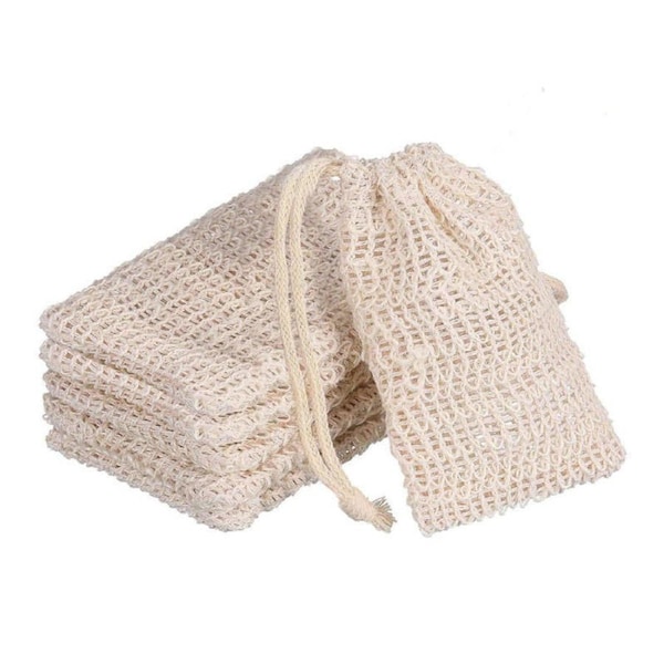 Beakey 5 Pack Soap Saver Bag Natural Sisal Exfoliating Soap Pouch for Shower-Beige