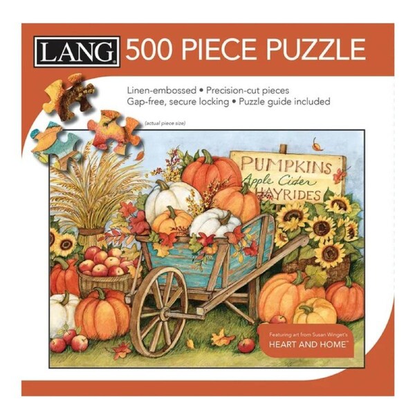 Lang Jigsaw Puzzle 500 Piece Harvest Wheelbarrow Linen Embossed