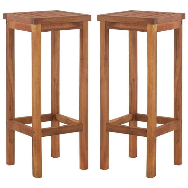 Wooden Outdoor Bar Chair 2 Pcs Solid Acacia Wood Garden Stools 30.5x74cm
