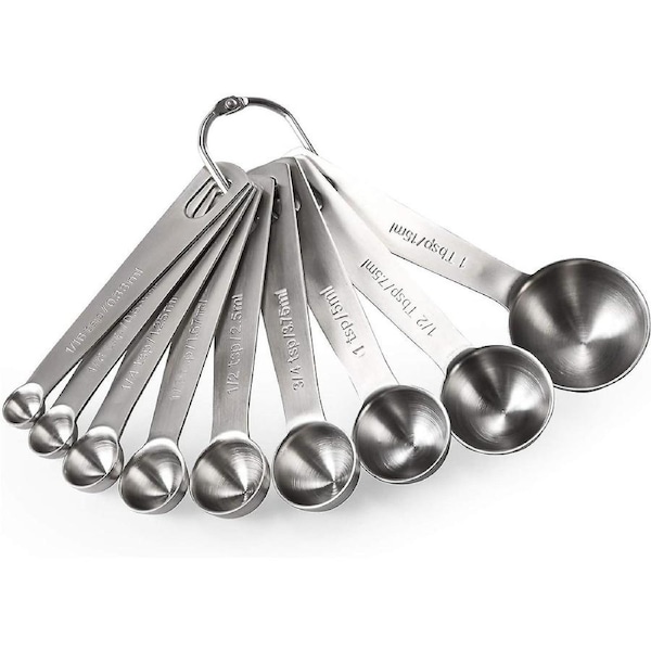 9 measuring spoons: U-Taste 18/8 stainless steel measuring spoons (1/16 tsp, 1/8 tsp, 1/4 tsp)