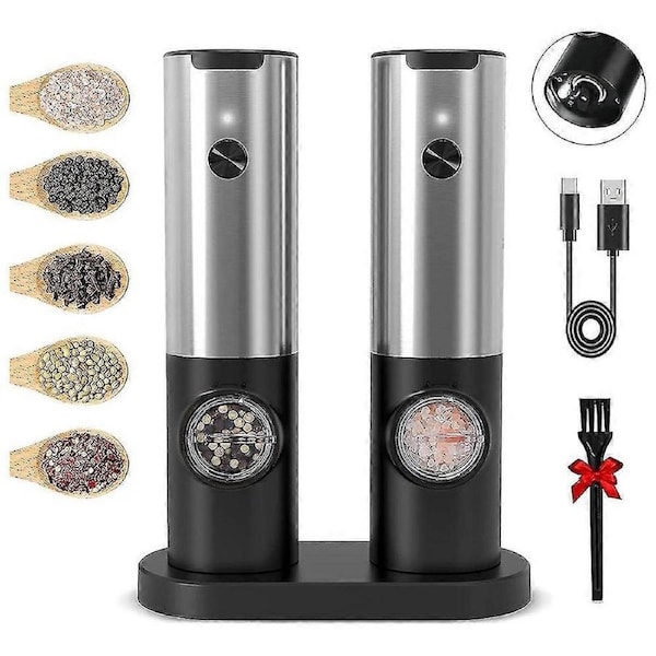 Rechargeable Electric Salt And Pepper Grinder Set With Double Charging Base, Usb Cable, Automatic S BOLU