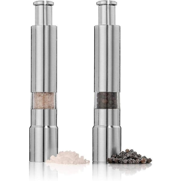 Salt And Pepper Grinder Set Of 2,stainless Steel Push Button Grinder,for Black Pepper,spice And Salt