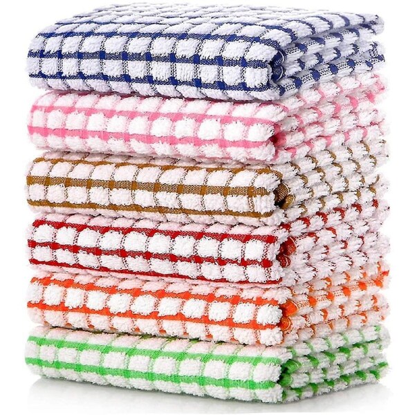 Kitchen Dish Towels, 16 Inch X 25 Inch Bulk Cotton Kitchen Towels, 6 Pack Dish Cloths For Dish Rags For Drying Dishes Clothes And Dish Towels