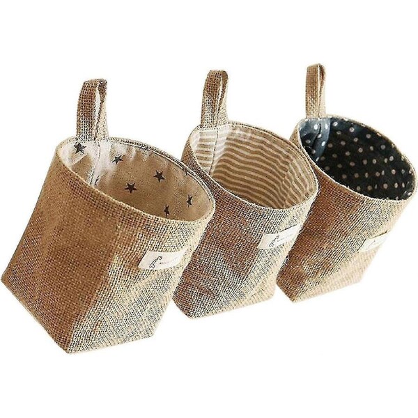 Cotton And Linen Storage Basket, 3pcs Linen Foldable Storage Box, Hanging Storage Bag, For Toys, Makeup, Small Stuff, Keys, Toilet Paper, Potted Plant