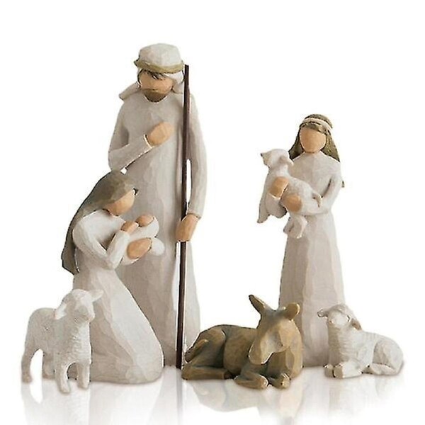 6pcs Nativity Figures Set Statue Handpainted Decor Christmas Gift White(Resin decorations)