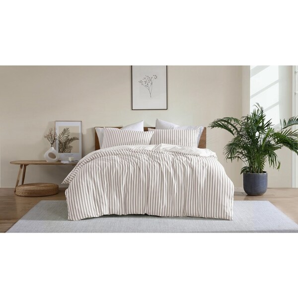 Ardor Boudoir King Frankie Stripe Bed Quilt Cover w/ Pillowcase Set Natural