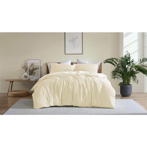Ardor Boudoir King Frankie Stripe Bed Quilt Cover w/ Pillowcase Set Yellow