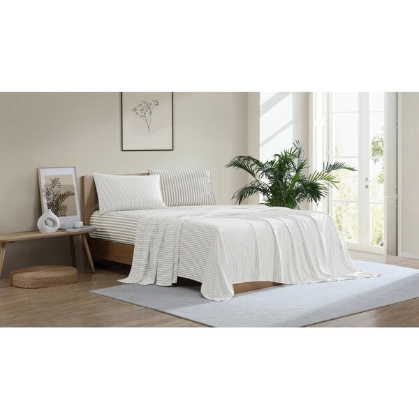 Ardor Boudoir Single Frankie Stripe Reversible Bed Sheet/Pillowcase Set NTRL
