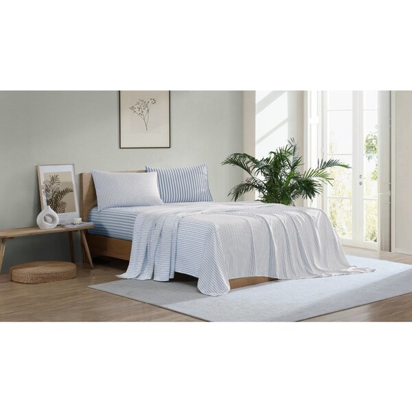 Ardor Boudoir Single Frankie Stripe Reversible Bed Sheet/Pillowcase Set Blue