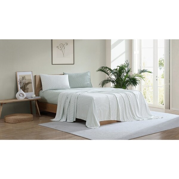 Ardor Boudoir Single Frankie Stripe Reversible Bed Sheet/Pillowcase Set Sage