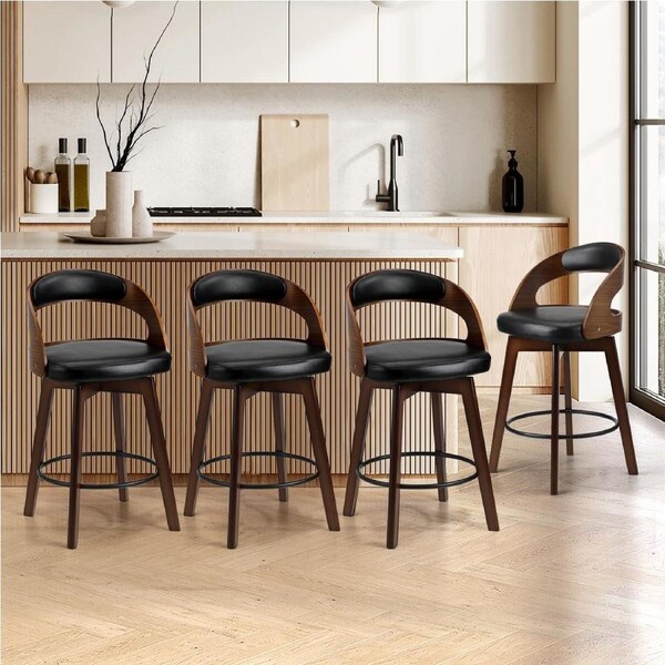 Oikiture 4x Bar Stools Swivel Kitchen Counter Stool PU Leather Dining Chair