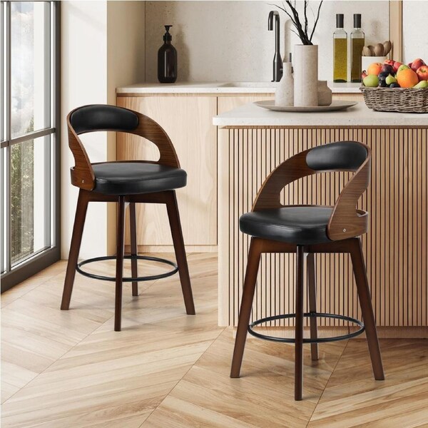 Oikiture 2x Bar Stools Swivel Kitchen Counter Stool PU Leather Dining Chair