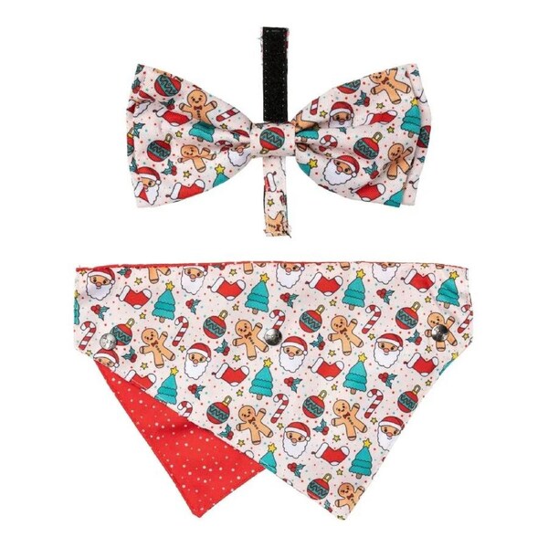 Tinsel Time Medium/Large Christmas Bandana & Bowtie for Dogs by FuzzYard
