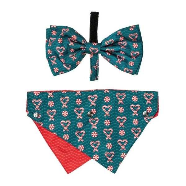 I Heart Candy Canes Small/Medium Christmas Bandana & Bowtie for Dogs by FuzzYard