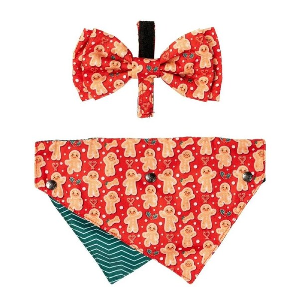 Holly Jolly Cookies Small/Medium Christmas Bandana & Bowtie for Dogs by FuzzYard
