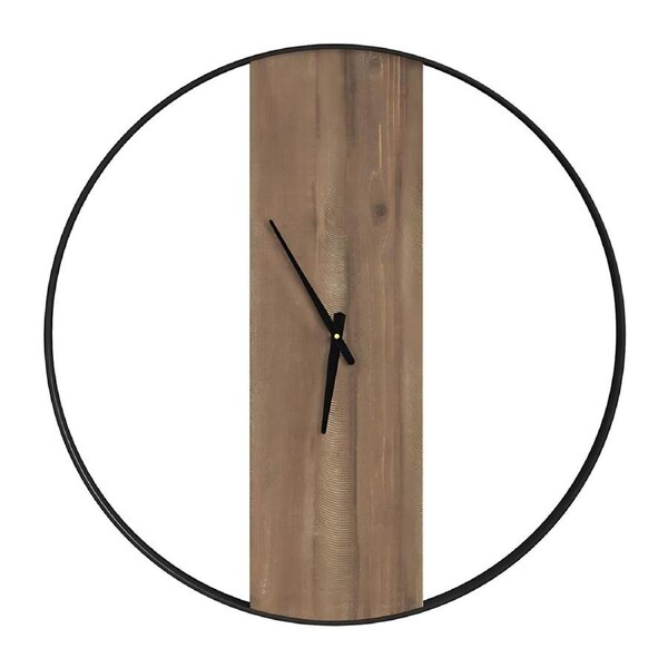 MIUZ Minimalist Round Wall Clock, Metal & Wood, Silent Non-Ticking Quartz, Modern Home Office Decor,