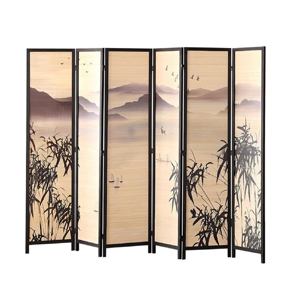 MIUZ 6 Panel Room Divider Screen Partition Privacy Fold Dividers Wood Stand