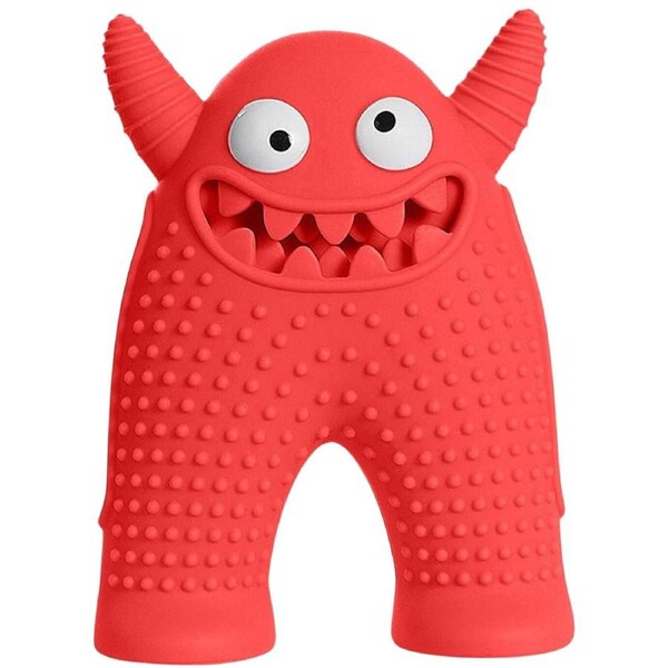 Dog Toothbrush Puppy Teeth Cleaner Squeaky Chew Toy in Coral Red