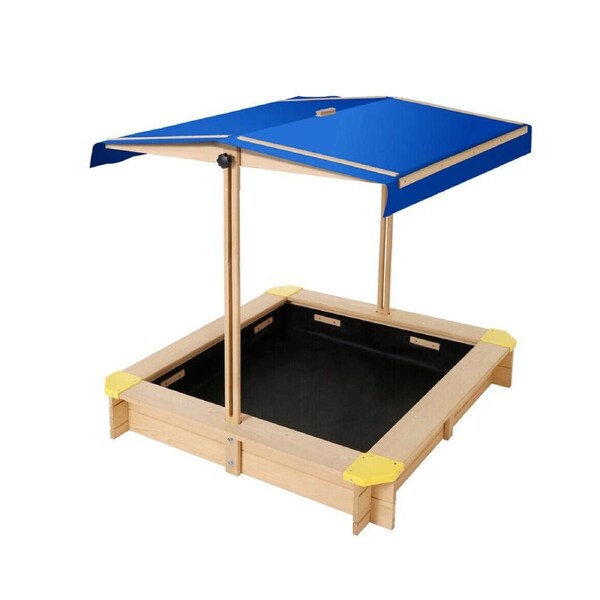 Tubby Wooden Sand Pit Adjustable Canopy Cover Kids Sandpit Outdoor Play Sandbox